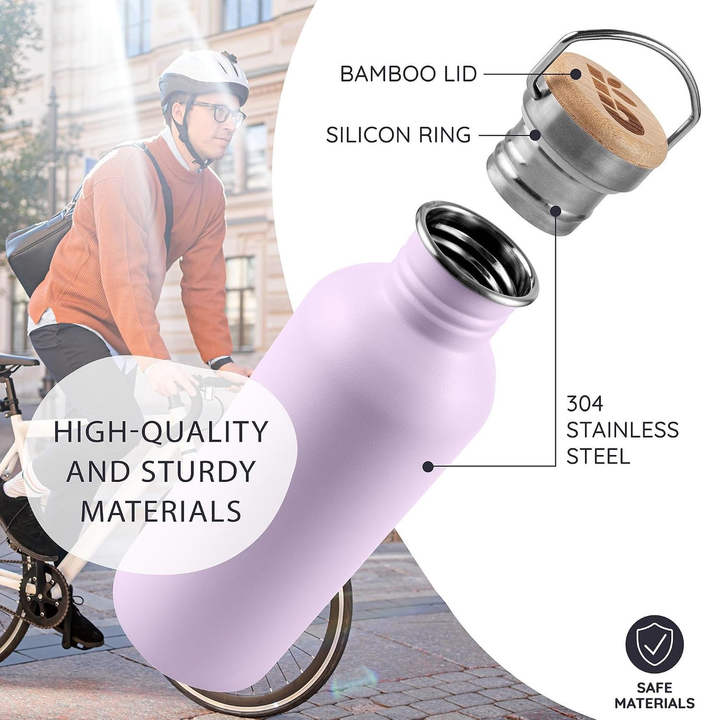 Metal Water Bottle 16 Oz, Lavender Water Bottle with Handle, Stainless Water Bottle Non Insulated, Small Water Bottle, Purple Water Bottle for Women, Metal Water Bottle – Lavender Haze